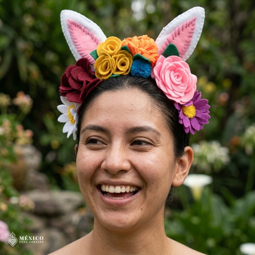 Multicolor Mexican Felt Bunny Ears Headband – Floral Hand-Stitched Artisan Gift!